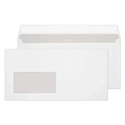 Abbildung von Blake Purely Everyday DL 110 x 220 mm 75 g/m² selbstklebende Umschläge linkes Fenster (22774) Box mit 500 Stück