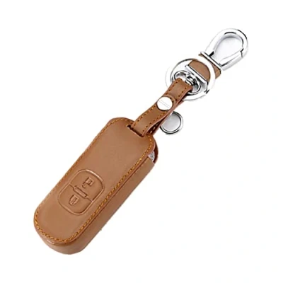 Abbildung von Happyit Leder Autoschlüssel Fob Abdeckung Fall für Mazda 2 3 6 CX 5 CX5 Axel Atenza 7 9 MX5 Tasten Smart Keychain (Braun)
