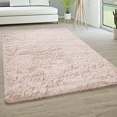 Abbildung von Paco Home Hochflor Teppich Wohnzimmer rutschfest Fellteppich Shaggy Flauschig Weich Modern Kunstfell Fell Imitat Einfarbig, Grösse:200x290 cm, Farbe:Creme