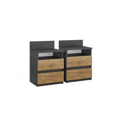 Abbildung von Vicco Nachtschrank Bettkommode MONTY Anthrazit/Goldkraft Eiche 2 er Set