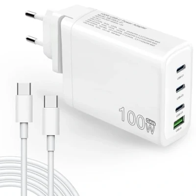 Abbildung von 100W USB C Ladegerät GaN 3 Port Netzteil Schnellladegerät mit Typ Kabel Wandladegerät für MacBook Pro 14 Zoll, Dell XPS 13, iPad Pro, iPhone 15, Galaxy S23, Note20, und alle Geräte