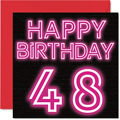 Abbildung von Stuff4 Lustige Geburtstagskarte zum 48. Geburtstag für Männer Frau Neon Glow Karte Papa Mama Bruder Schwester Großvater, Oma, Onkel, Tante, 145 mm x Grußkarten,