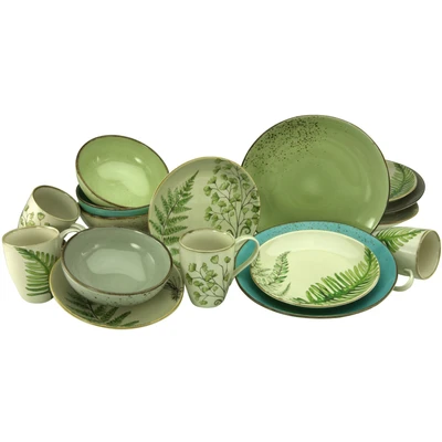 Abbildung von CreaTable Kombiservice &quot;Geschirr Set Botanica&quot;, (Set, 16 tlg., Kaffeeservice und Tafelservice im Set, für 4 Personen), Service, unifarbenes Dekor mit Blattmotive, Teile, Personen