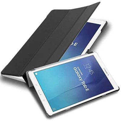 Abbildung von Cadorabo Hülle kompatibel mit Samsung Galaxy Tab E (9.6 Zoll) Tablethülle ohne Auto Wake Up aus Kunst Leder Flip Klappbare Magnetische Cover für Tasche in Schwarz