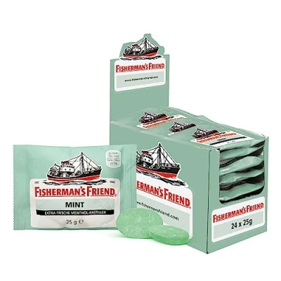 Abbildung von Fisherman&#039;s Friend Mint, 24er Vorratsbox, Pfefferminze und Menthol Geschmack, mit Zucker &amp; vegan, Bonbons für frischen Atem, 24 x 25g