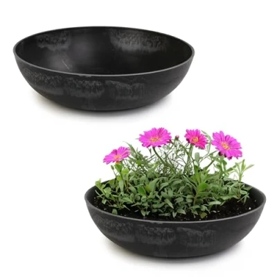 Abbildung von matches21 HOME &amp; HOBBY Pflanzschale für draussen in schwarz marmoriert 30 x 9 cm als wetterfeste Blumen Schale