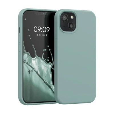 Abbildung von kwmobile Hülle kompatibel mit Apple iPhone 13 Silikon Handy Case Handyhülle weiche Oberfläche kabelloses Laden Mintgrün