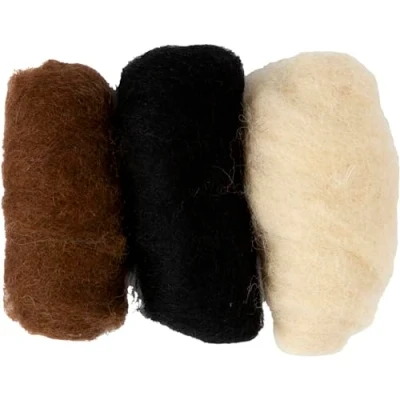 Abbildung von Kardierte Wolle, schwarz, braun, weiß, 3x10 g