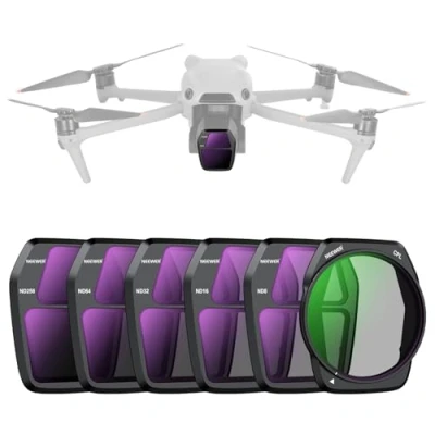 Abbildung von NEEWER ND Filter Set Kompatibel mit DJI Air 3S, 6er Pack ND8+ND16+ND32+ND64+ND256+CPL Graufilter Zirkularpolarisator, Drohnen Zubehör, schlankes, mehrfach beschichtetes optisches HD Glas, FL A86