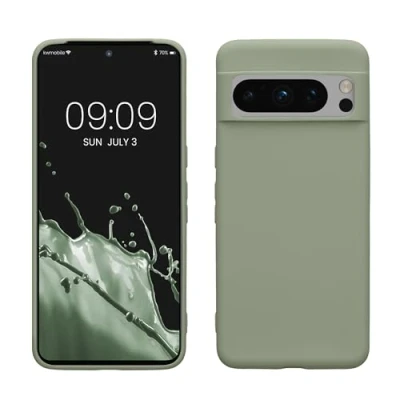 Abbildung von kwmobile Hülle kompatibel mit Google Pixel 8 Pro weiches TPU Silikon Case Cover geeignet für kabelloses Laden Graugrün
