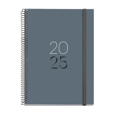 Abbildung von Miquelrius Kalender 2025, Jahresplaner, 155 x 213 mm, Wochenansicht, Umschlag aus laminiertem Karton, Spiralbindung, Papier 80 g/m², Katalanisch, Englisch und Portugiesisch, Graphit