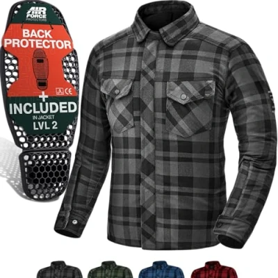 Abbildung von SHIMA RENEGADE MEN Motorrad Hemd Verschleißfest Baumwolle Karierte Motorradjacke Herren mit CE Protektoren, FiberQL Aramid und Kühlungsschicht Reißverschluss (RENEGADE 2, Schwarz, 4XL)