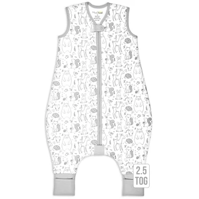 Abbildung von Kleinkind Schlafsack mit Füßen, 2,5 TOG Bio Baumwolle Baby Beinen, Wearable Decken für Walker 2 Wege Reißverschluss, Mädchen &amp; Jungen, 6 18 Monate