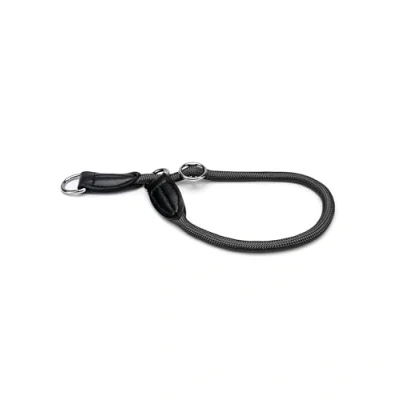 Abbildung von lionto Hundehalsband aus strapazierfähigem Nylon für Hundetraining, Länge 45 cm, 1 cm Dicke, Zugstopp Halsband Hunde, Lederimitat mit Metallring &amp; Anpassung durch stufenlosen Schieber, schwarz