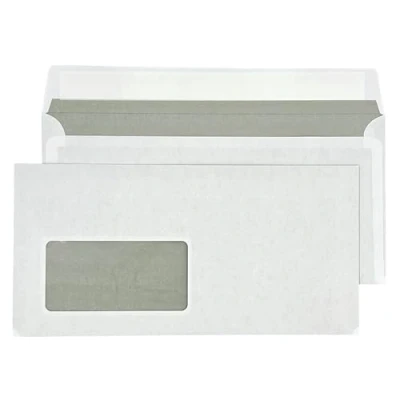 Abbildung von PAKNOR® 100 Briefumschläge mit Fenster, DIN lang 220x110mm, Laser bedruckbar, selbstklebender Briefumschlag Weiße Umschläge grauem Innendruck, (weiß/mit Fenster)