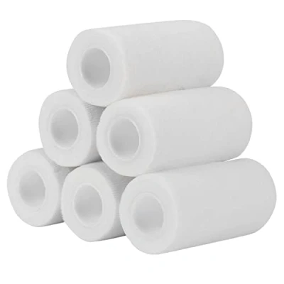 Abbildung von Haftbandage Verband Selbstklebender 10cm x 4,5m, 6 Rollen Fixierbinde Selbsthaftend Kohäsive Bandage für Erste Hilfe Dog Tierarztwickelband Sport Elastische Binde Handgelenk, Füße (Weiß)