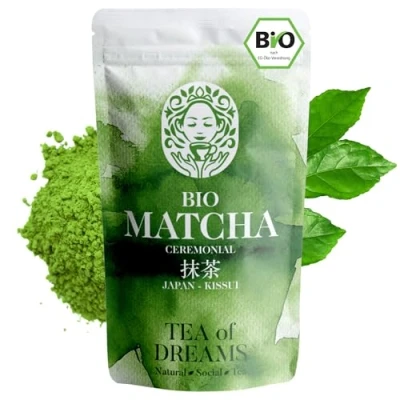 Abbildung von Matcha Pulver Bio für Tee und Latte Premium Ceremonial Grade aus Japan Original Kissui Grüntee 30g
