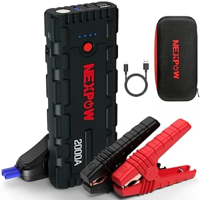 Abbildung von NEXPOW Starthilfe Powerbank, 2000A Spitzenstrom Auto Starthilfe, 12V Tragbarer Batterie Booster mit USB Schnellladung 3.0 (bis zu 7,0L Benzin oder 6,5L Diesel) Safe Batteriestarter LED Licht