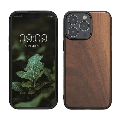 Abbildung von kwmobile Hülle kompatibel mit iPhone 15 Pro Max Holz Case stoßfestes Handy Cover TPU Handyhülle in Dunkelbraun