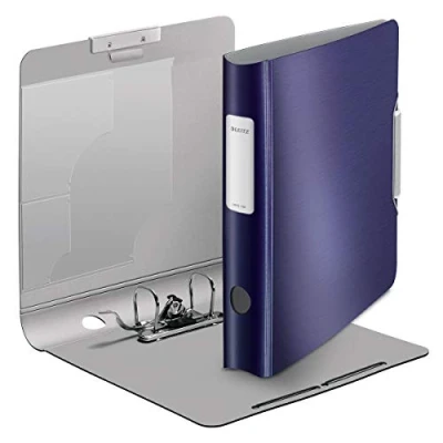 Abbildung von Leitz Qualitäts Ordner 180 Active Style, 5er Pack, A4, Schmal, Titan Blau, Abgerundeter Rücken mit 6,5 cm Rückenbreite, Gummibandverschluss, Leichtes Polyfoam, 11090069