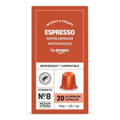 Abbildung von by Amazon Espresso Kaffeekapseln aus Aluminium, kompatibel mit Nespresso, leicht geröstet, 20 Stück Rainforest Alliance zertifiziert