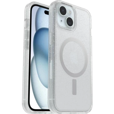 Abbildung von OtterBox Symmetry Clear MagSafe transparente Hülle für iPhone 16e, 15, 14, 13, stoßfest, sturzsicher, schützende Hülle, 3X getestet nach Militärstandard, Stardust