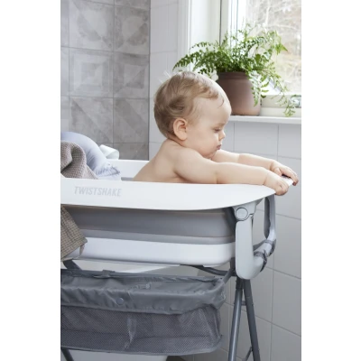 Abbildung von Twistshake Baby Badewanne und Kissen Faltbare + Bad Essentials Leicht Tragbar zu Reinigen Ergonomisches Design BPA BPS frei Weiß Grau