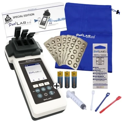 Abbildung von AlphFa PoolLAB 2.0 Special Edition inkl. 140 Testtabletten Wassertester für Pools (Photometer) Bluetooth WLAN Pooltester Messgerät Chlor pH Wert Phenol Red Alkalinity M Cyanursäure
