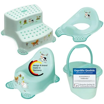 Abbildung von KiNDERWELT Tritthocker 4er Set Z Funny aqua : WC Aufsatz + Kindertopf Hocker zweistufig (4er Set)