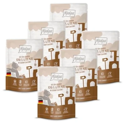 Abbildung von MjAMjAM Premium Nassfutter für Katzen Quetschie DUO von leckerem Rind &amp; guter Pute an gedämpftem Kürbis, 6er Pack (6 x 300g), getreidefrei mit extra viel Fleisch