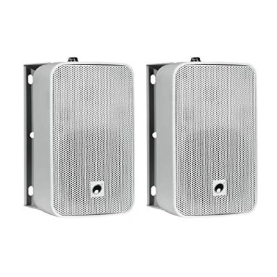 Abbildung von OMNITRONIC ODP 204 Installationslautsprecher 16 Ohm weiß 2x 2 wetterfeste 4&quot; Wandlautsprecher mit Halterung und 40 W RMS