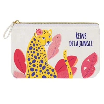 Abbildung von Draeger Paris Baumwollbeutel bunt Bedruckt Taschen Organizer/Beauty Tasche Panther Reine de la Jungle (auf Französisch) 21 x 12 cm