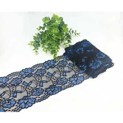 Abbildung von Yulakes 5 Yards Blau und Schwarz Spitzenborte Spitzenband Zierband Stretch Spitze Blume Borte Hochzeit lace Trim Deko Band,Handwerk, Schleifband 15cm Breite