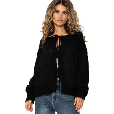 Abbildung von SASSYCLASSY Cardigan Lässiger Strick mit Schleifenverschluss, Made in Italy