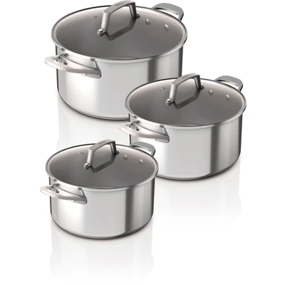 Abbildung von NINJA Topf Set &quot;Ninja ZEROSTICK 3 teiliges aus Edelstahl C63000DE&quot;, Edelstahl, (Set, tlg., je 1 Kochtopf Ø 16,18,20 cm, Inhalt 1,4 L, 2,3 3,3 L), mit Aluminiumbeschichtung für Braten bei hohen Temperaturen