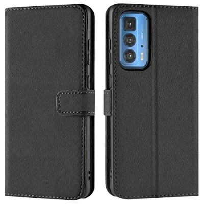 Abbildung von Verco Handyhülle für Motorola Edge 20 Pro Hülle, Bookcase Tasche Flipcover Case [Kartenfächer/Aufstellfunktion], Schwarz
