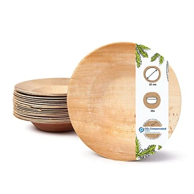 Abbildung von GREENBOX Palmware Hochwertige Einweg Suppenteller tief I rund 23cm 25 Stück Snackschale Palmblattgeschirr Pastateller Salatschale kompostierbares Einweggeschirr biologisch abbaubar