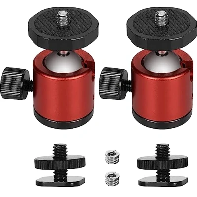 Abbildung von FAEFTY 2 Stück Mini kugelkopf Stativkopf mit 1/4 Hot Shoe Mount Adapter, Metall stativ 1/4&#039;&#039; auf 3/8&#039;&#039; Gewindeadapter, 360 Grad Drehbarer Ballhead für Kamera/Stativ/Monitor/Licht