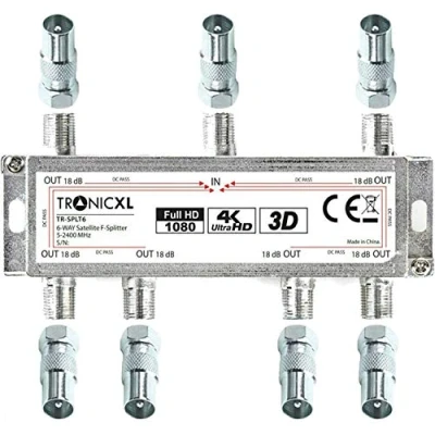 Abbildung von TronicXL 6fach BK Verteiler Premium TV Kabel Adapter Antennenverteiler Kabelfernsehen DVBC zb für Unitymedia Splitter Unicable 6 Fach hd tauglich 4K HDTV DC Durchlass UKW Radio Satelliten Anlagen
