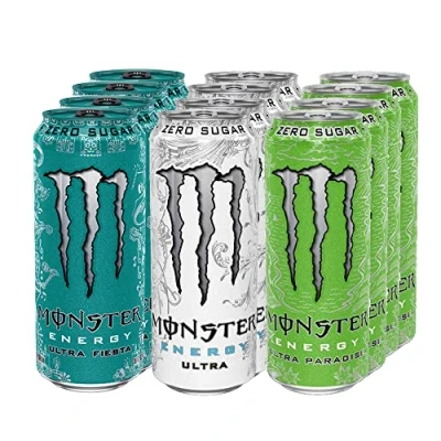 Abbildung von Monster Energy Ultra Zero Sugar Mixed Case (500 ml x 12) mit gratis Aufkleberpaket Zero, Violet, Paradise