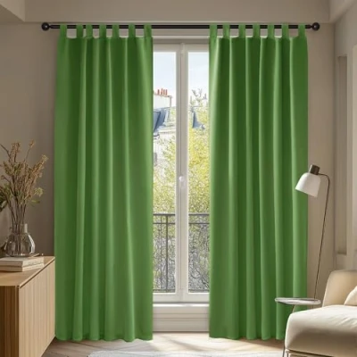 Abbildung von Deconovo Verdunkelungsvorhang Blickdicht Thermogardine Kälteschutz Schlaufen, 200x140 cm(HöhexBreite), Apfelgrün, 2er Set