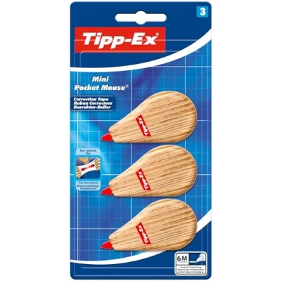 Abbildung von BIC pp Ex Mini Pocket Mouse Korrekturband 6 m x 5 mm verschiedene Holzmotive, Packung à 3
