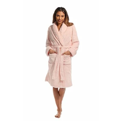 Abbildung von Light &amp; Shade Pretty Woman PWD2159 Damen Koralle Supersoft Fleece Morgenmantel Bademantel, Rose, S/M