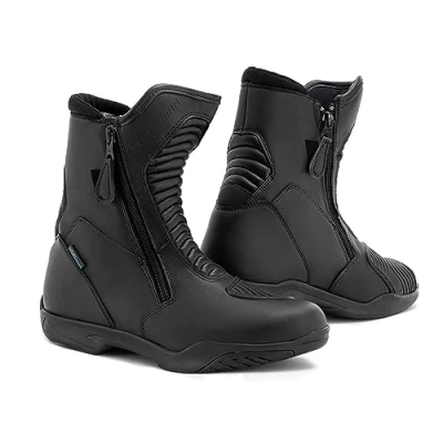 Abbildung von REBELHORN Rio Motorradstiefel Herren &amp; Damen PU Leder Hipora Membran Knöchelschutz Zwei Lange Reißverschlüsse Antibakterielle Einlegesohle Reflektierende Elemente