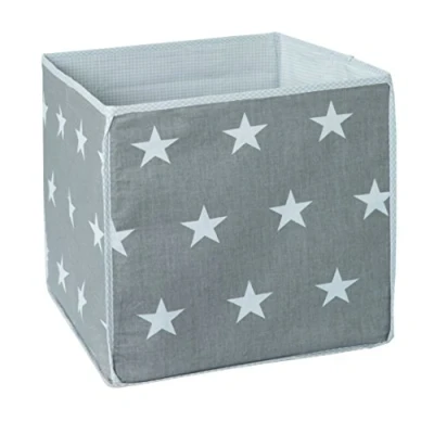 Abbildung von roba Kinder Aufbewahrungsbox Little Stars Canvas Box aus Stoff für Spielzeug Kinderzimmer Deko Grau / Sterne weiß