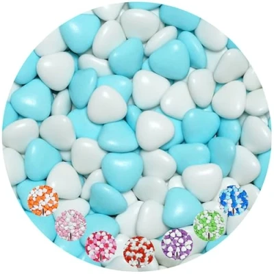Abbildung von EinsSein 1kg Schokoherzen Dragees Mix weiss hellblau glanz Gastgeschenke Hochzeit Taufe Kommunion Alternative zu Schokodragees Schokolinsen Hochzeitsmandeln Herz für Candy Bar Süssigkeiten