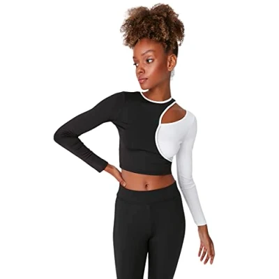 Abbildung von TRENDYOL Damen Rundhalsausschnitt Unifarben Figurbetont Bluse Shirt, Schwarz, L