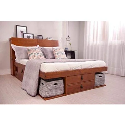 Abbildung von Bett mit Stauraum Bali 160x200 Karamell Massivholz Bettkasten u. viel Stauraum, ideal f. kleine Schlafzimmer Aufbewahrung inkl. Lattenrost Praktisch, Robust und Stilvoll