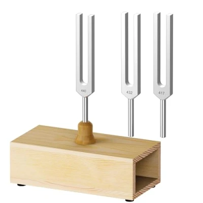 Abbildung von DiDiBirDi Stimmgabel 440Hz 432Hz 417Hz 3 teilig aus Aluminiumlegierung mit Resonanzkasten für Klangtherapie, Yoga, Meditation und Entspannung