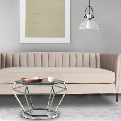 Abbildung von Aston Couchtisch aus Glas mit silbernen Beinen Menzzo